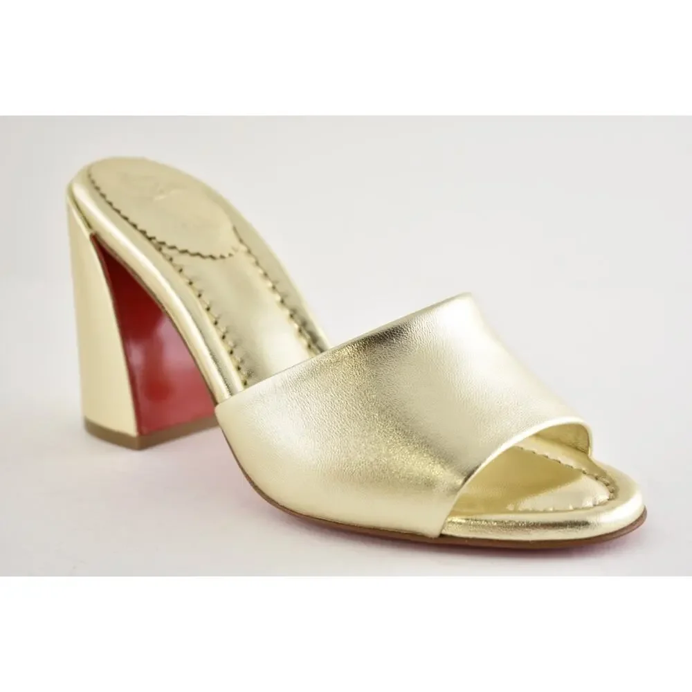 Christian Louboutin Jane Mule 85 Platine Gold Leather Backless Sandal Heels 36
